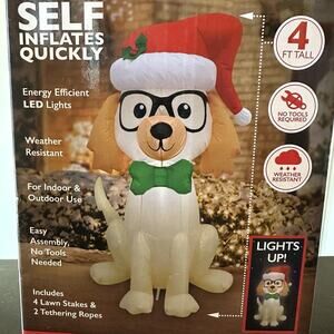 4ft Holiday Inflatable DOG LED Christmas Light Outdoor Lawn Decor Doodle Puppy